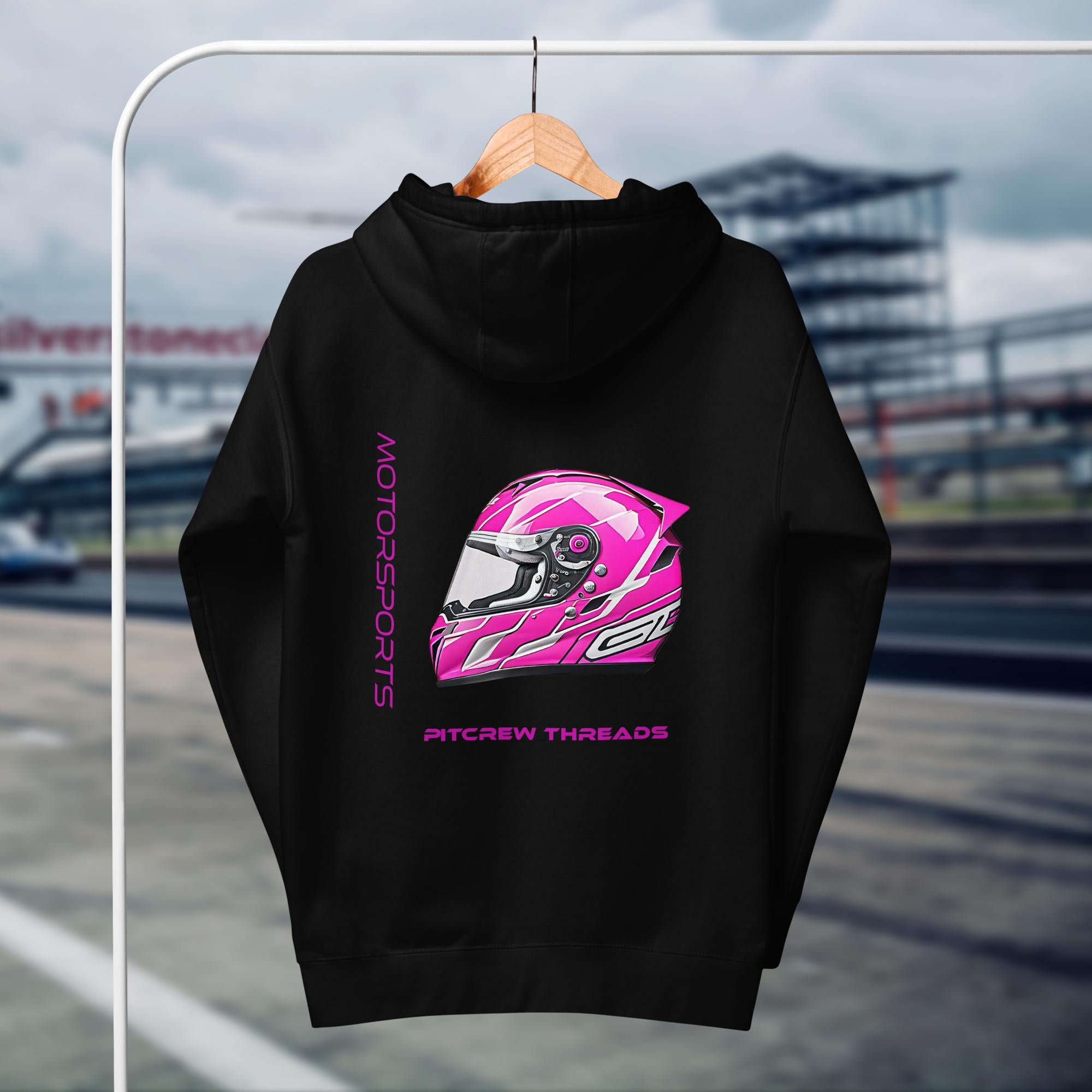 Pink Racing Helmet Hoodie - Pitcrew Threads Motorsports