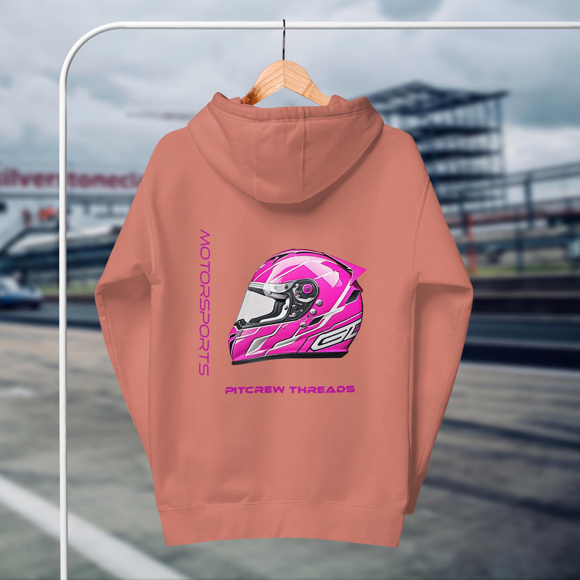 Pink Racing Helmet Hoodie - Pitcrew Threads Motorsports